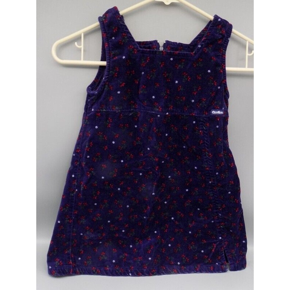 Vintage OshKosh Velour Velvet Purple Dress w/ Red White Flowers Size 5